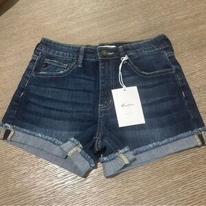 Kancan Dark Blue Denim Roll-Cuff Women's Shorts
